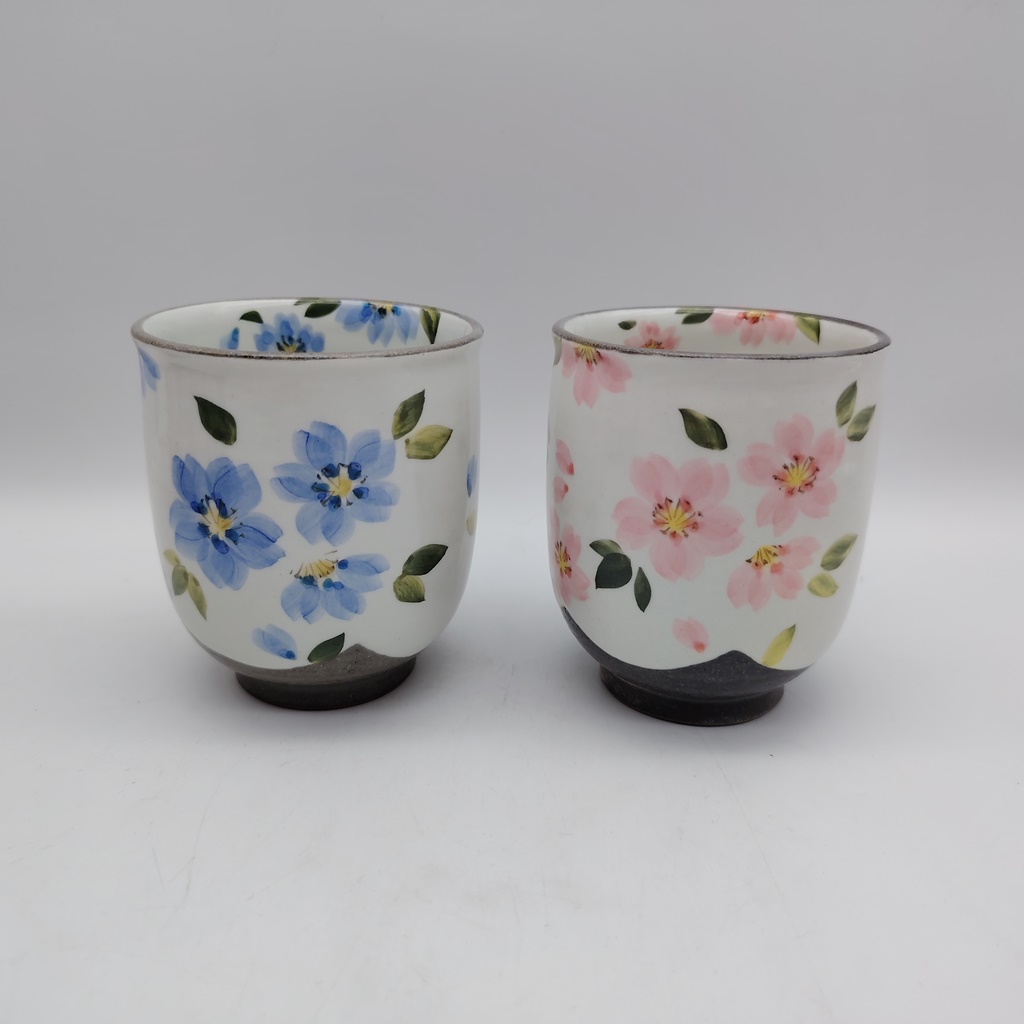 Coppia di tazze in ceramica Kyoyaki - Hanazakura