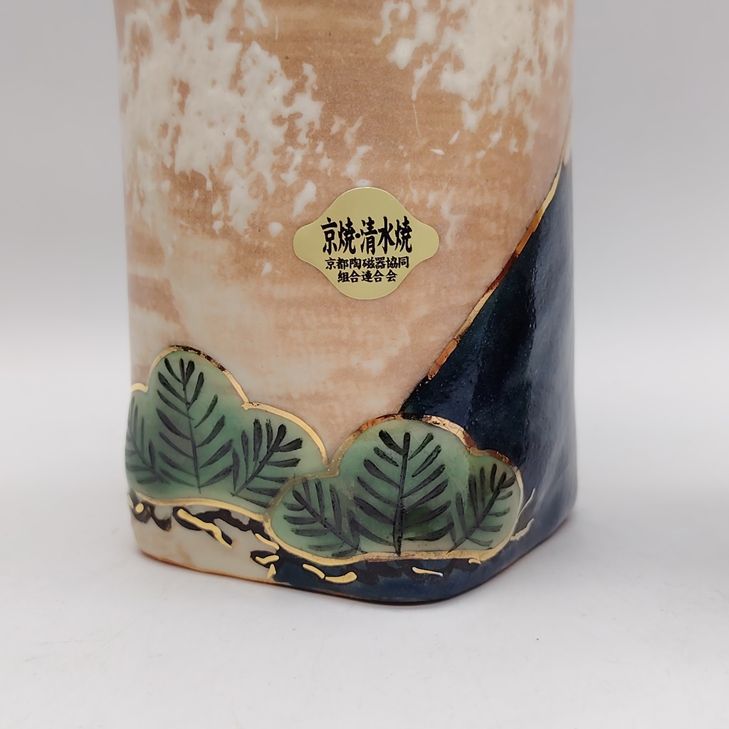 Coppia di tazze in ceramica Kyoyaki - Monte Fuji e pini