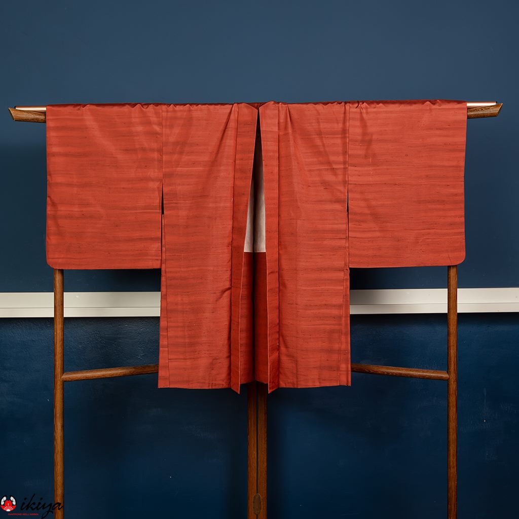 Haori da donna in seta Tsumugi arancione