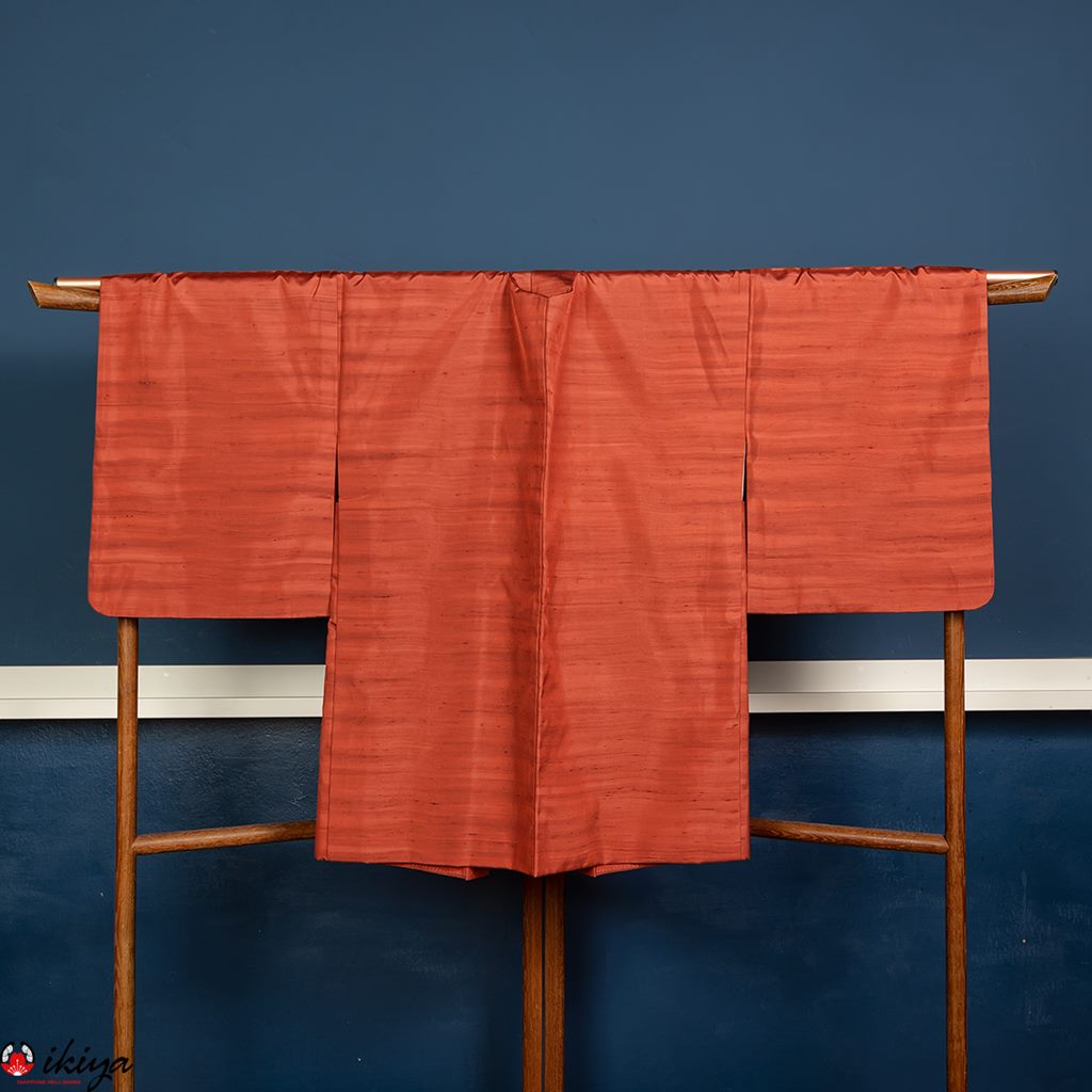 Haori da donna in seta Tsumugi arancione
