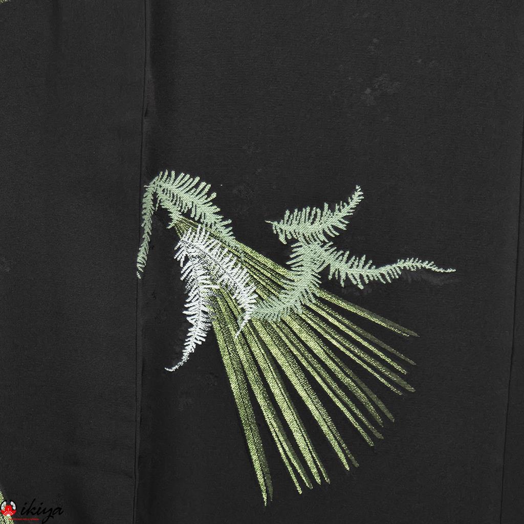 Haori da donna formale in seta nera con felci