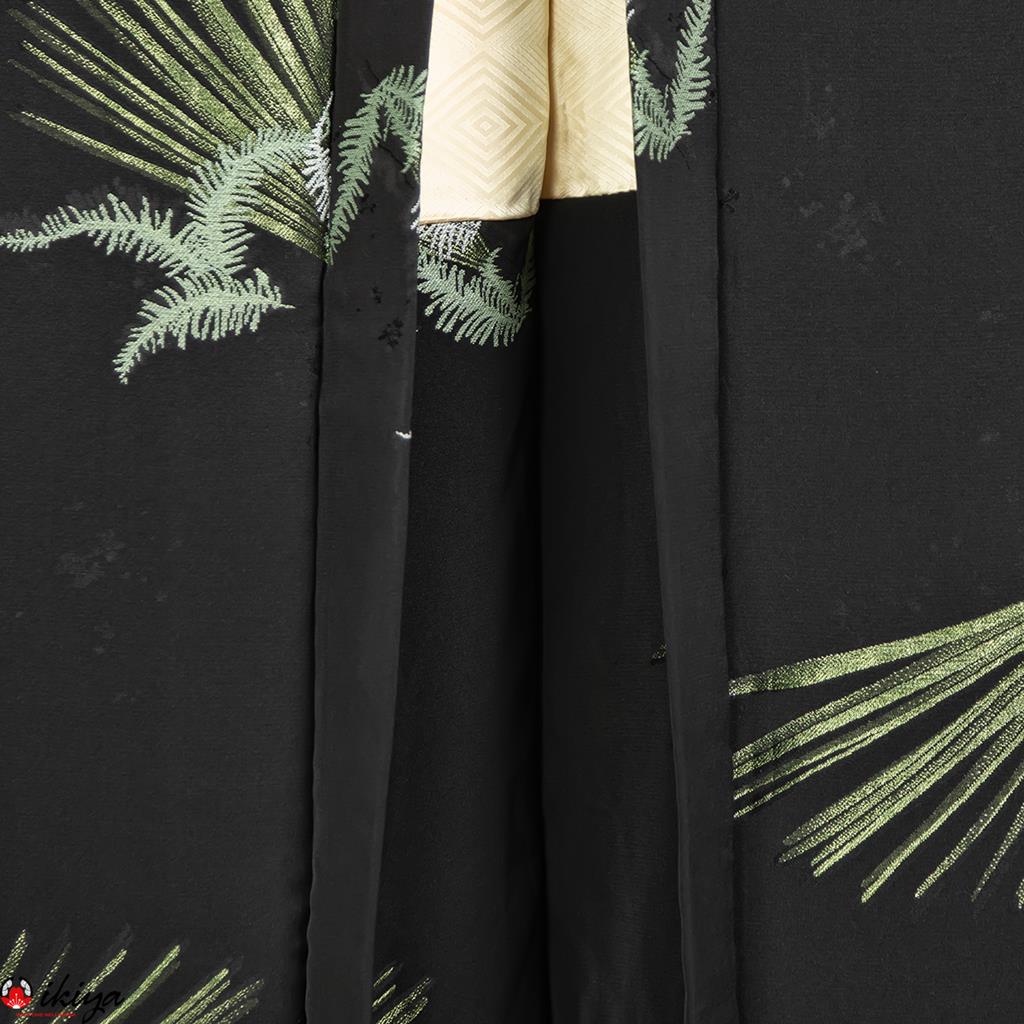 Haori da donna formale in seta nera con felci