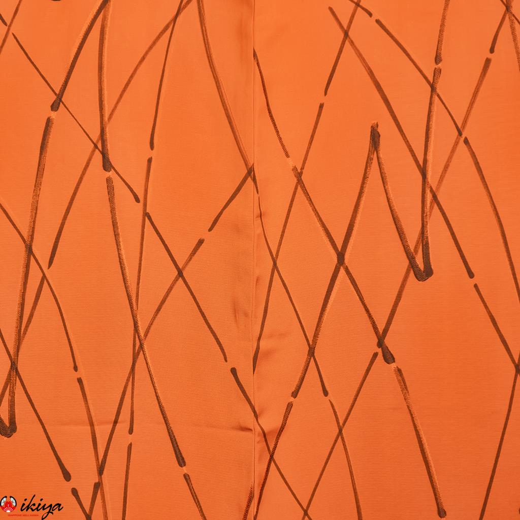 Haori da donna in seta arancione con linee nere