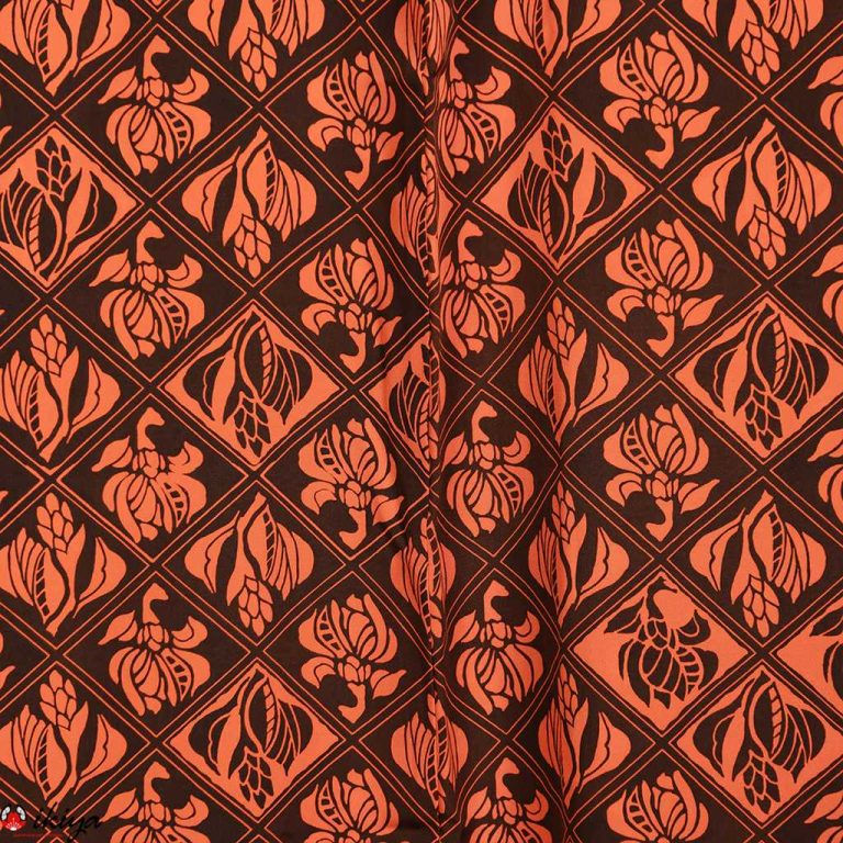 Haori da donna in seta marrone e arancio con fantasia floreale