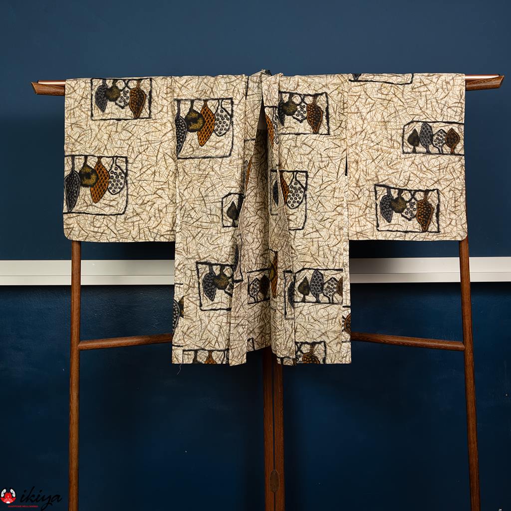 Haori da donna in seta "meisen" con alberi stilizzati