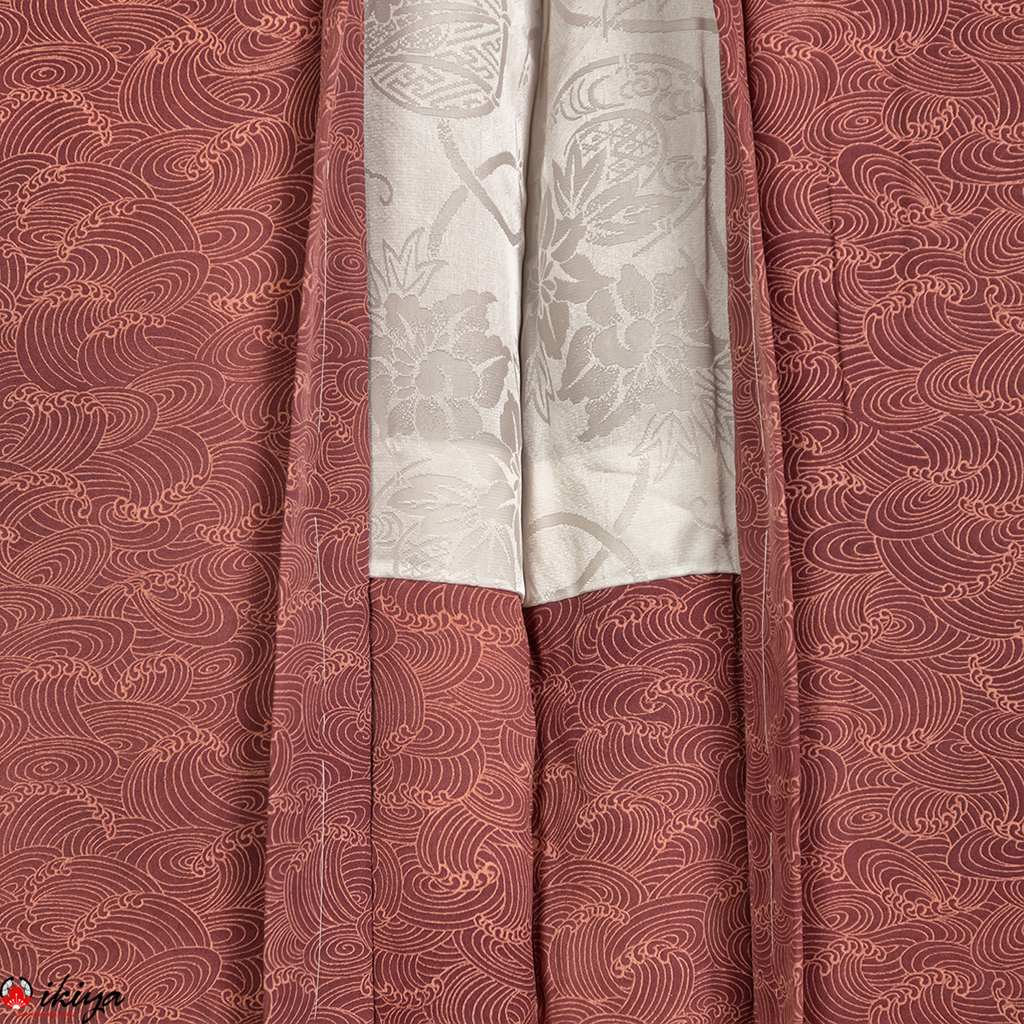 Haori da donna in seta "rinzu" rosa scuro ad effetto sfumato