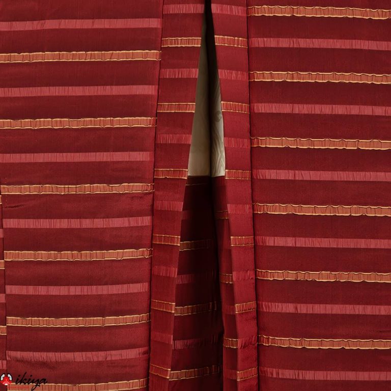 Haori da donna in seta rosso bordeaux a righe