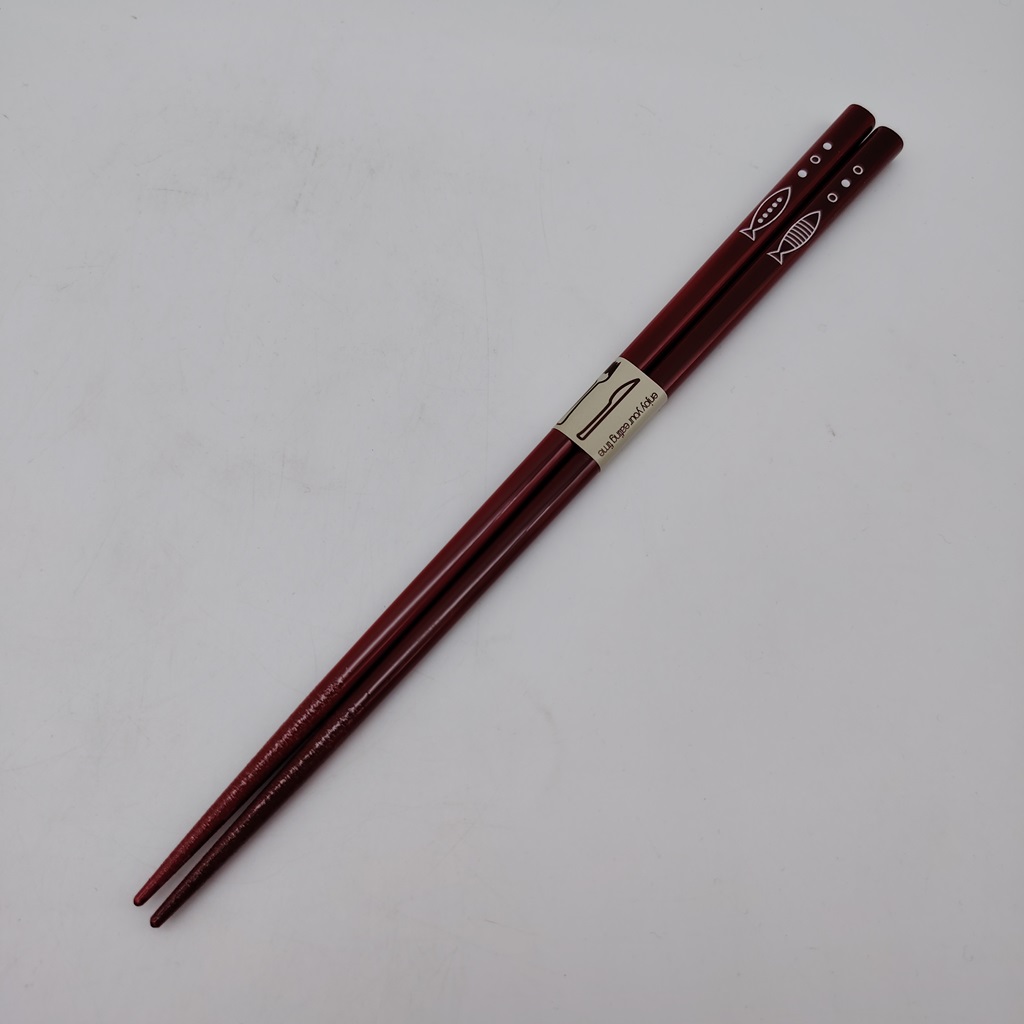 Hashi, bacchette giapponesi rosse in legno con pesciolini 23cm