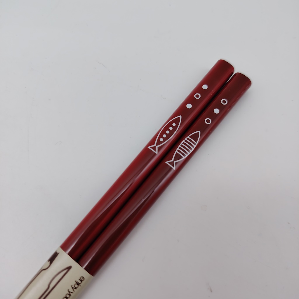 Hashi, bacchette giapponesi rosse in legno con pesciolini 23cm