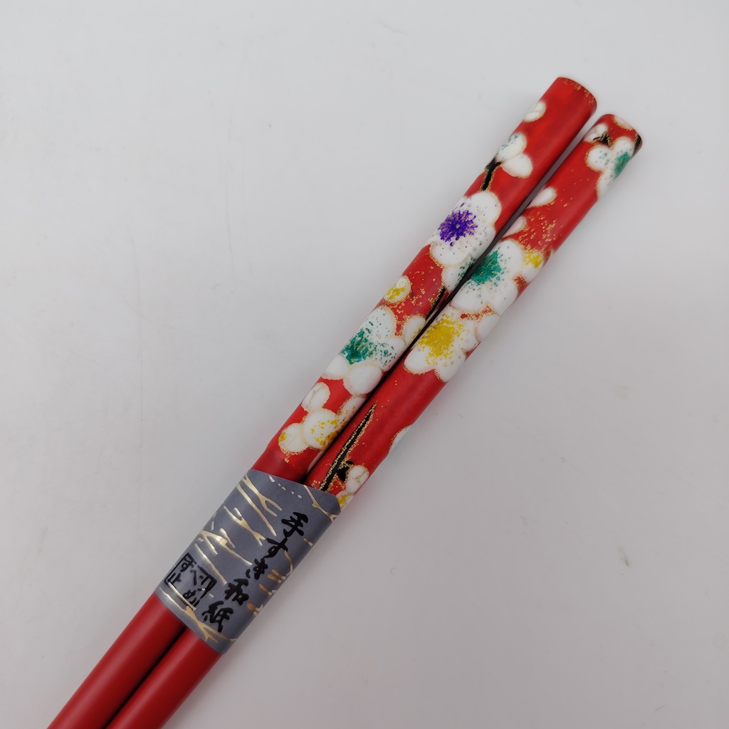 Hashi, bacchette giapponesi rosse in legno con "ume" 21cm