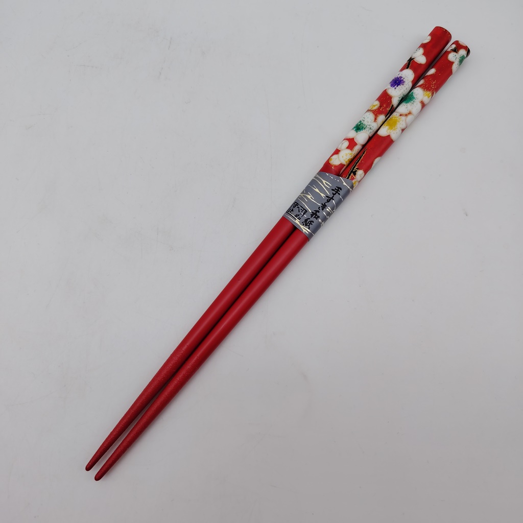 Hashi, bacchette giapponesi rosse in legno con "ume" 21cm