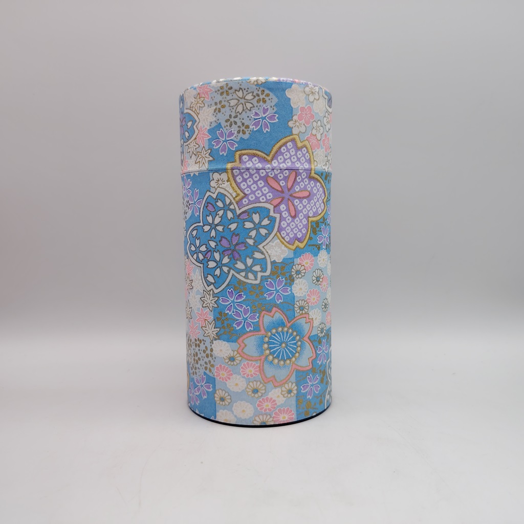 Porta tè in carta washi L - azzurro con sakura e fiori