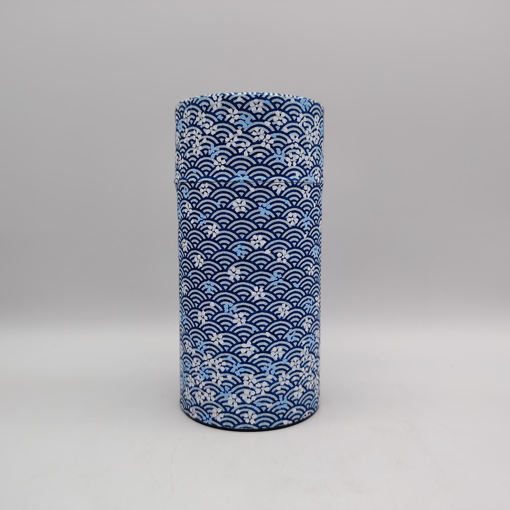 Porta tè in carta washi L - blu con onde e sakura