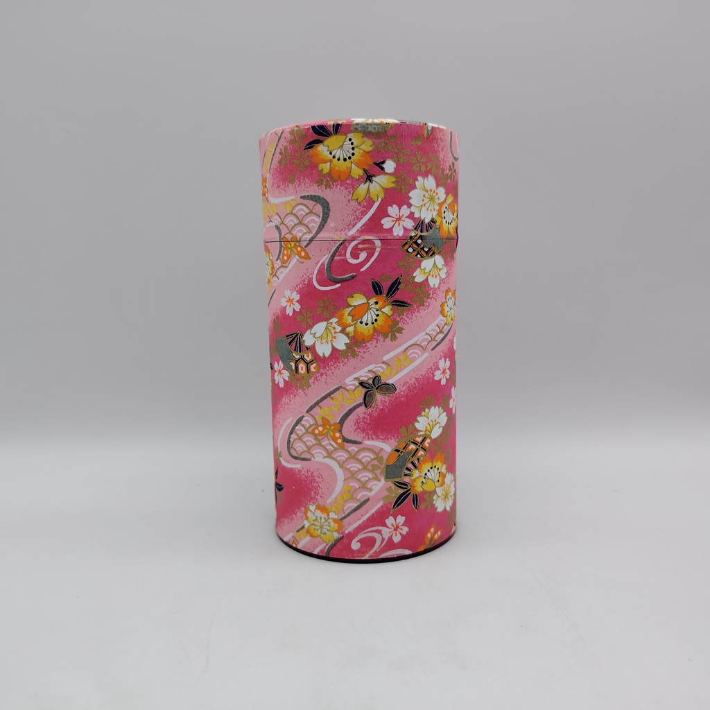 Porta tè in carta washi L - rosa con sakura e farfalle