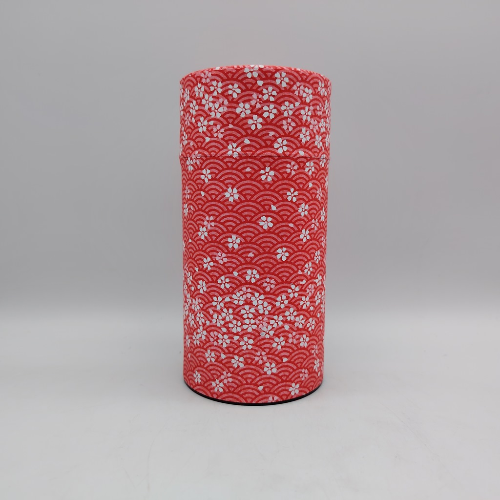 Porta tè in carta washi L - rosso con onde e sakura
