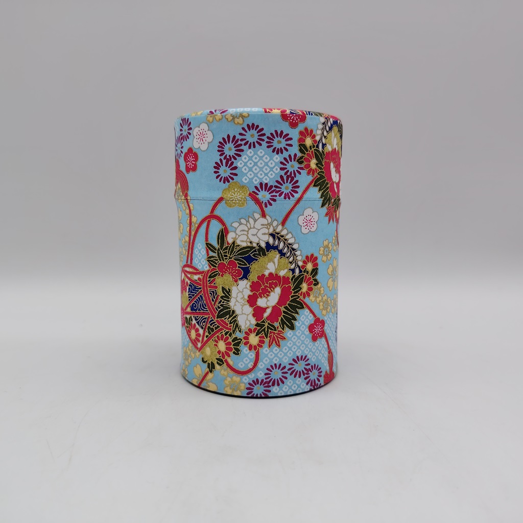 Porta tè in carta washi M - azzurro con fiori e tamburi