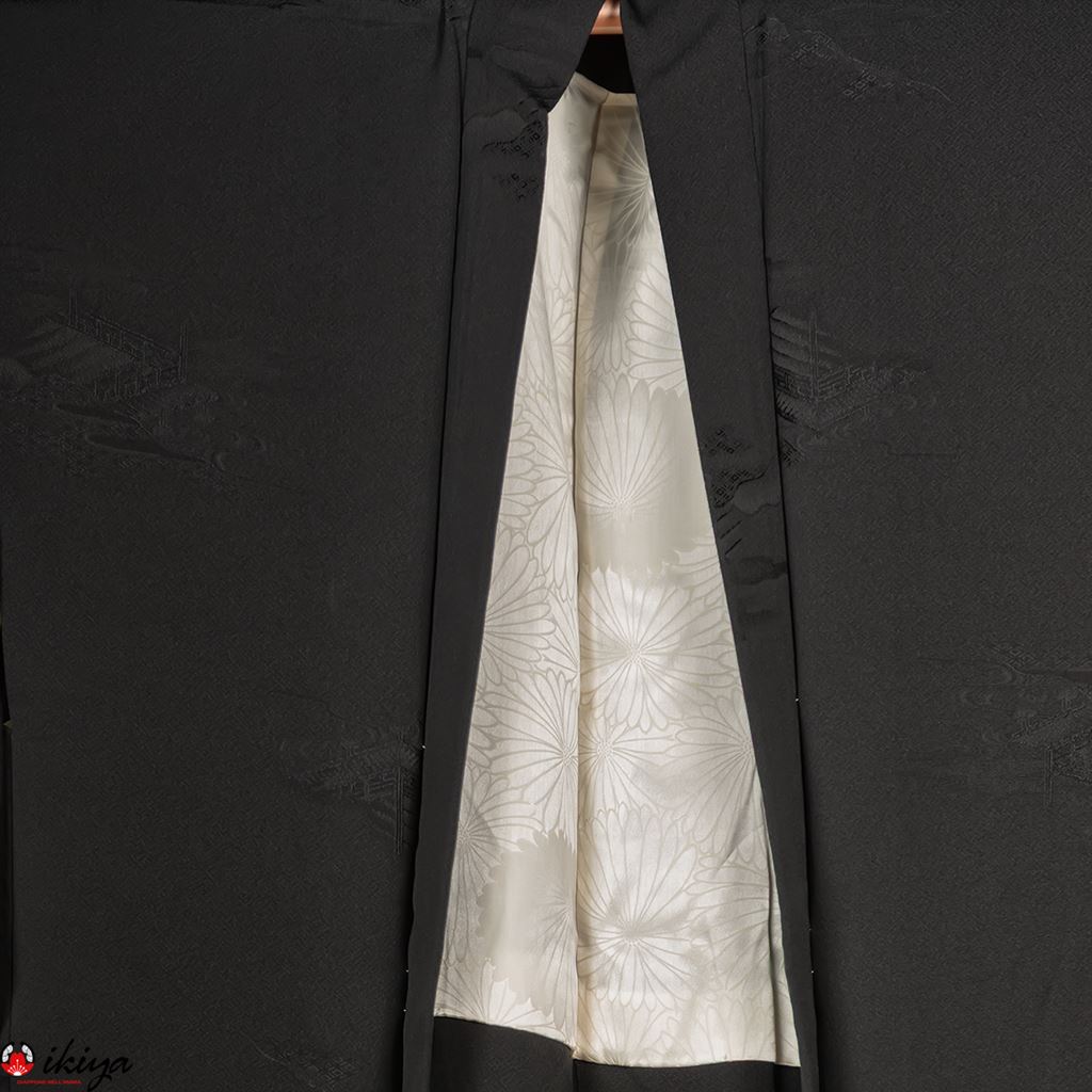 Haori da donna formale in seta "rinzu" nera con "kirimon" var.2