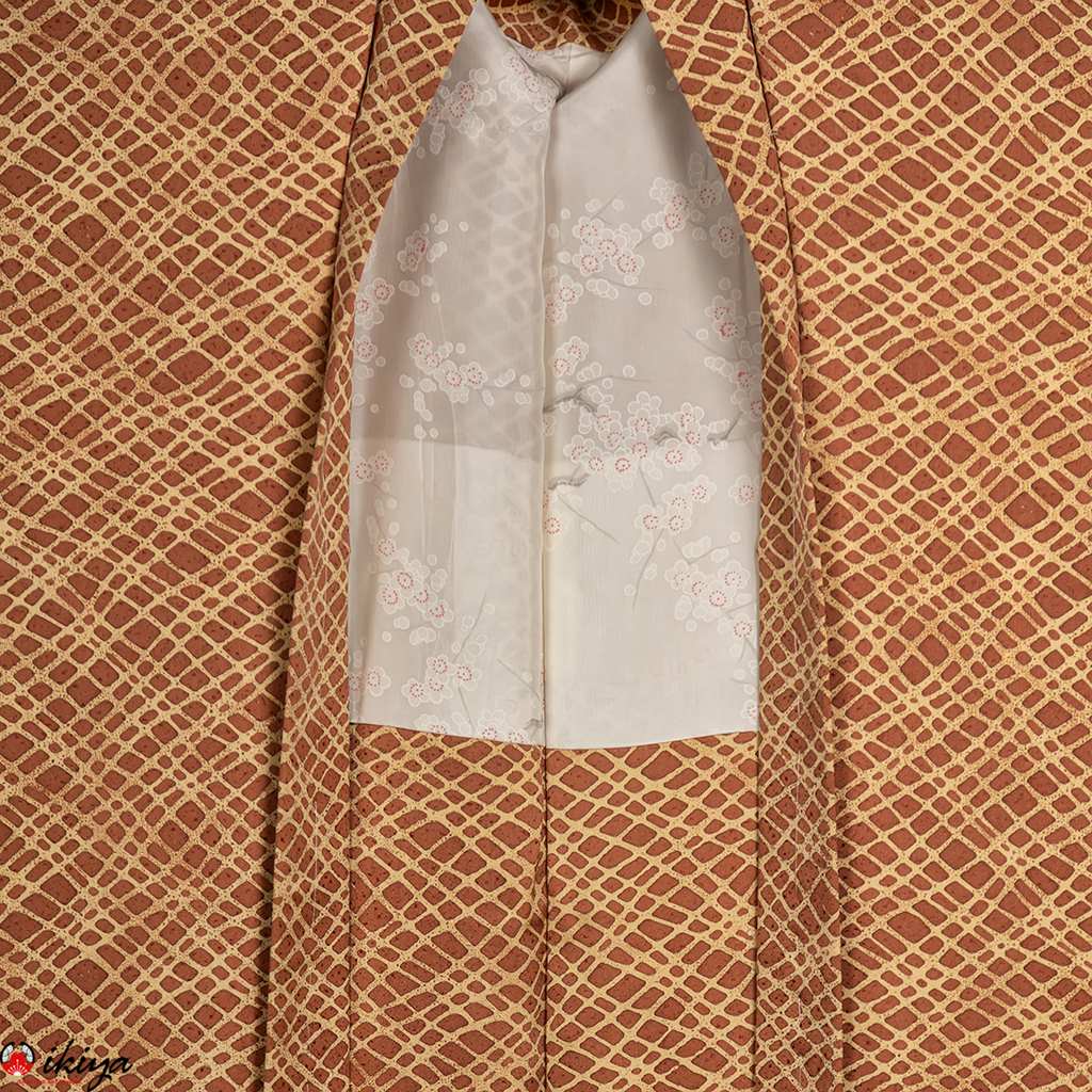 Haori da donna in raso di seta marrone/giallo