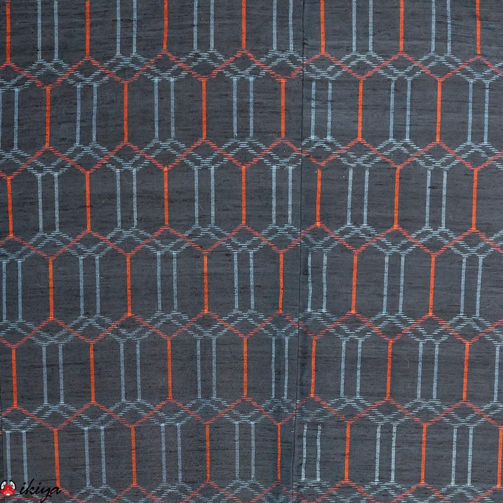 Haori da donna in seta Tsumugi blu con motivo geometrico