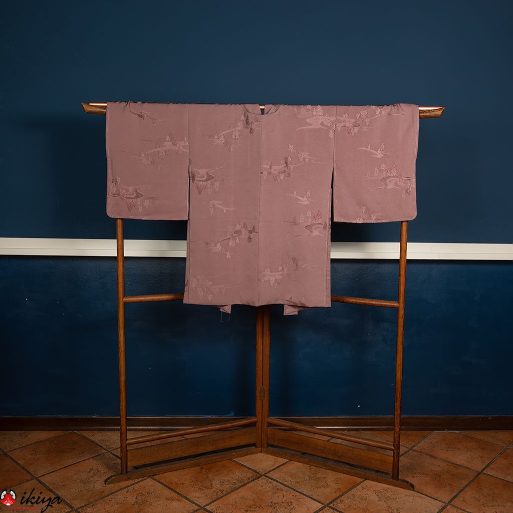 Haori da donna in seta "rinzu" violetta con alberi