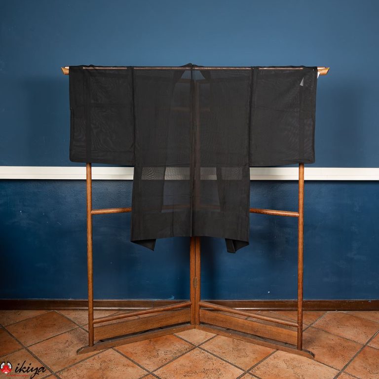 Haori da uomo estivo in seta "sha" nera