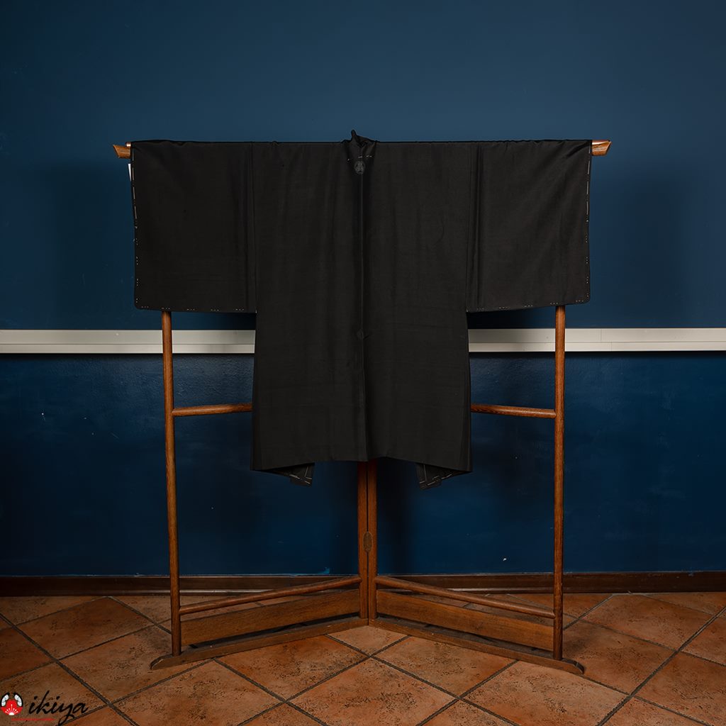 Haori da uomo in seta nera con stampa di Hiroshige