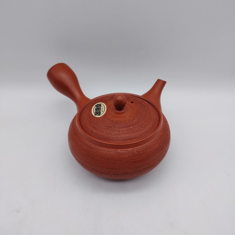 Teiera giapponese "kyusu" in ceramica rossa con effetto "matsukawa" che ricorda la corteccia di pino