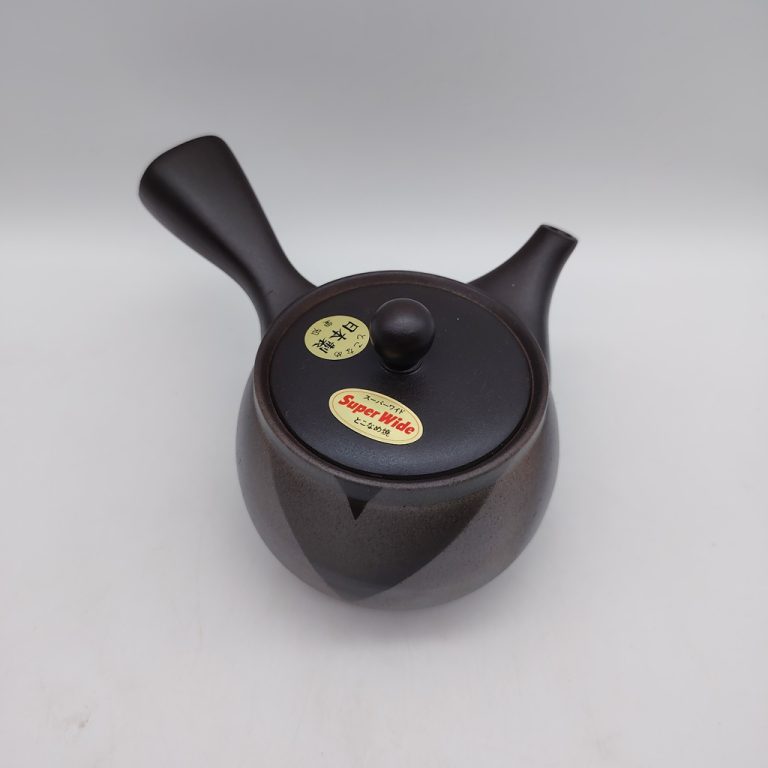 Teiera giapponese "kyusu" in ceramica nera con decorazione geometrica