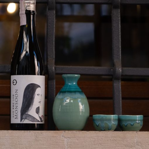 Sake bottles and glasses