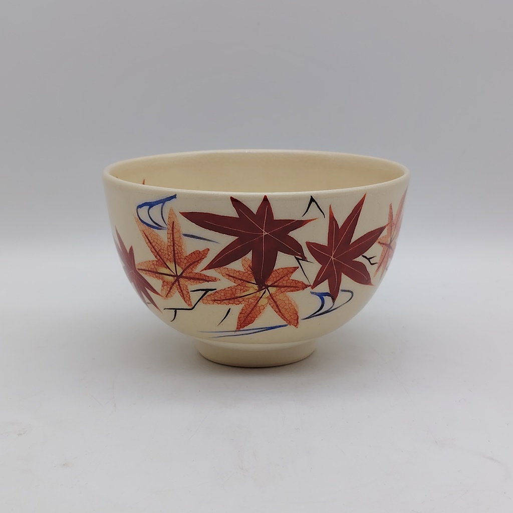 Chawan in ceramica Kyoyaki "Momiji e onde"