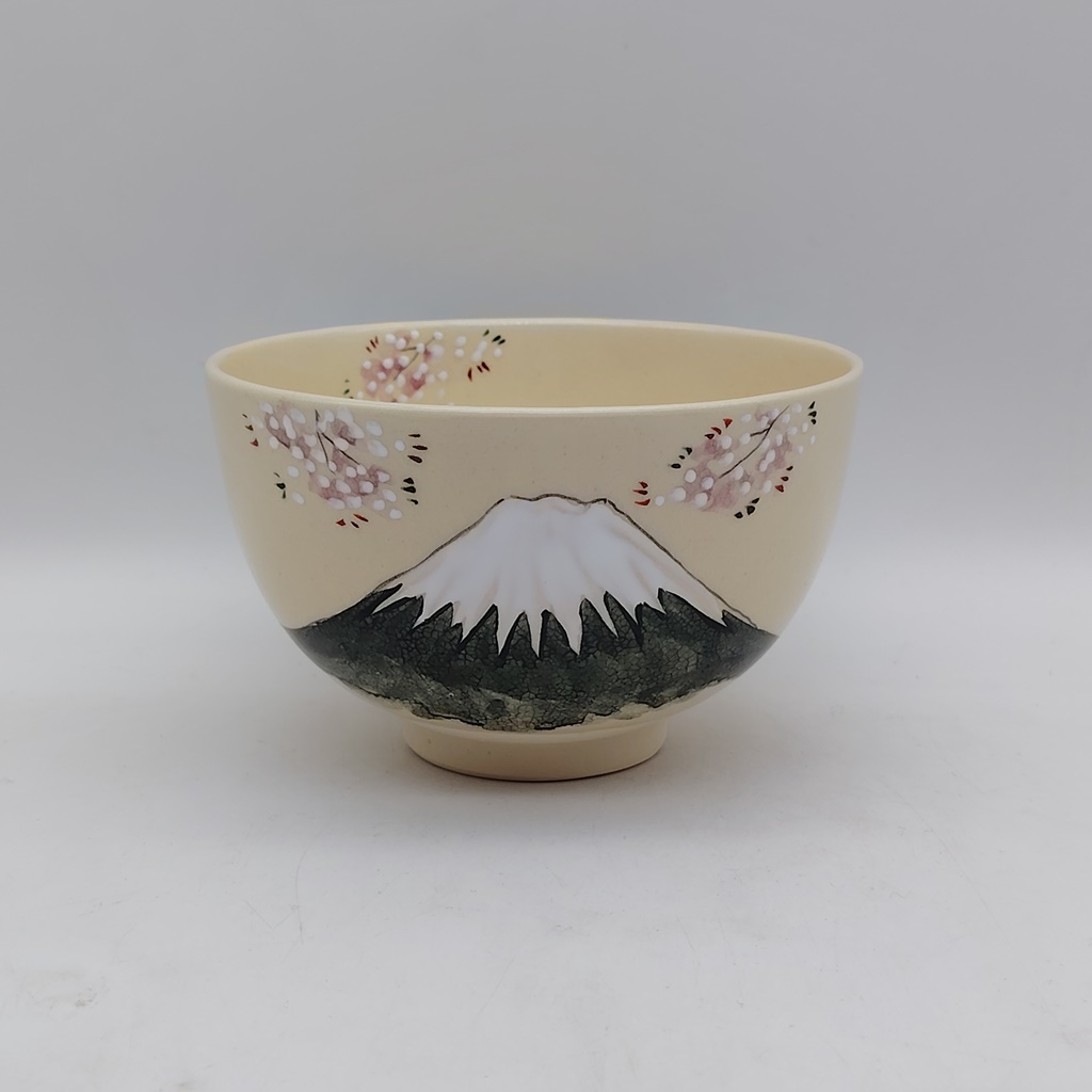 Chawan in ceramica Kyoyaki "Monte Fuji e Sakura"