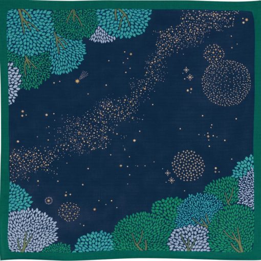 Furoshiki Hime Musubi - Foresta stellata in cotone organico blu notte | 70cm