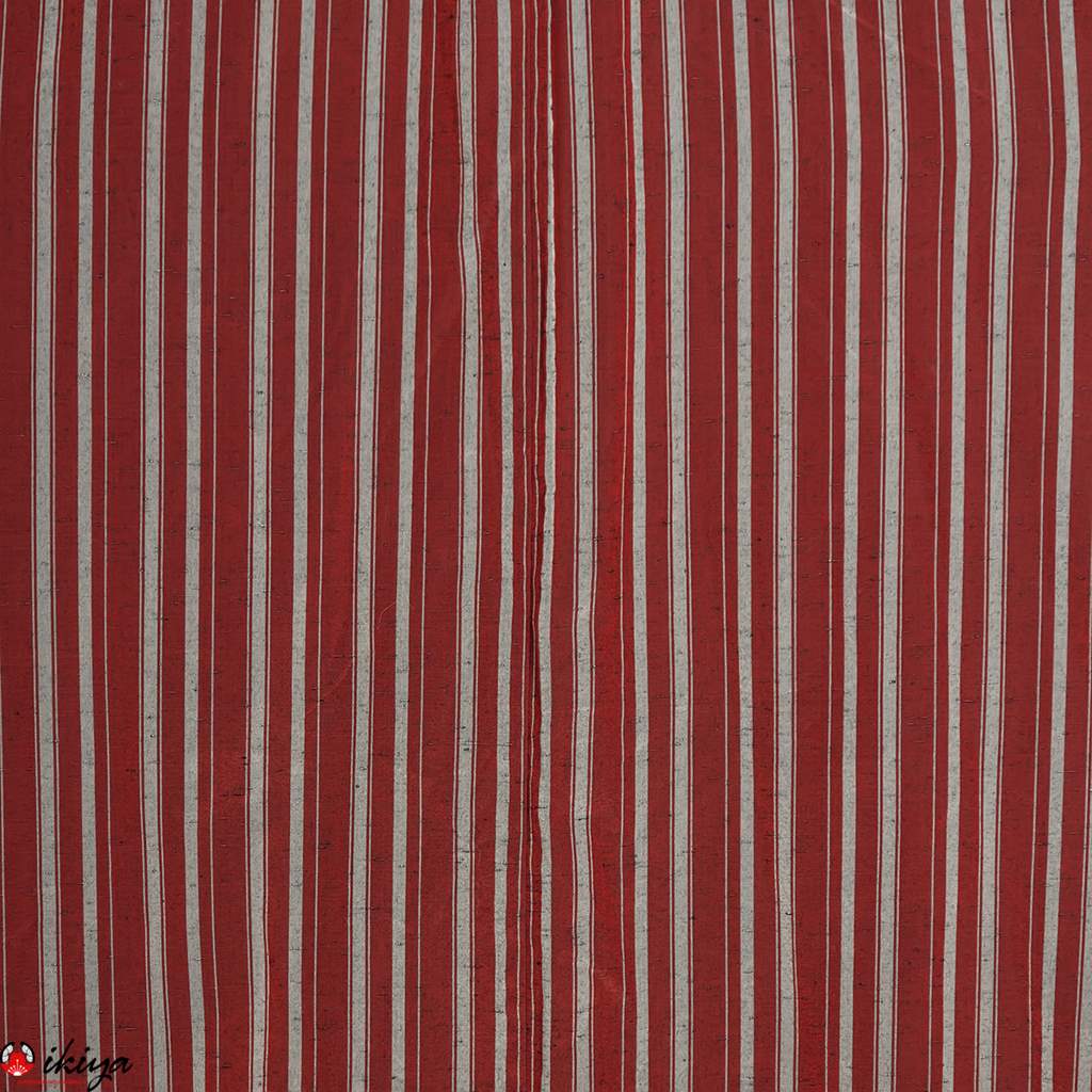 Haori da donna in seta Oshima-tsumugi rosso e grigio a righe - immagine 4