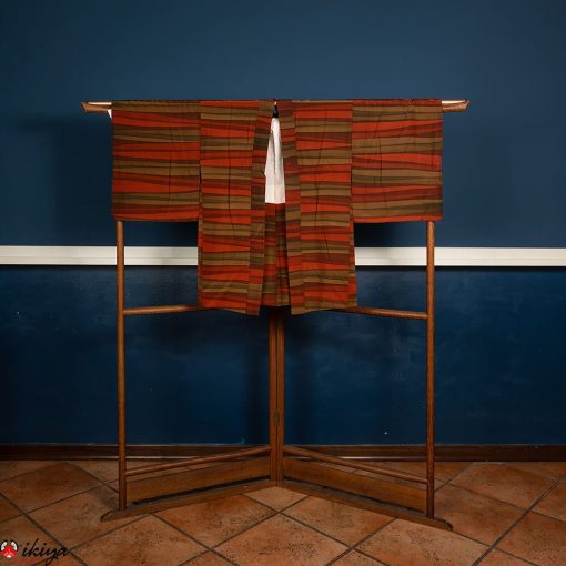 Haori da donna in seta a fasce arancioni e verdi