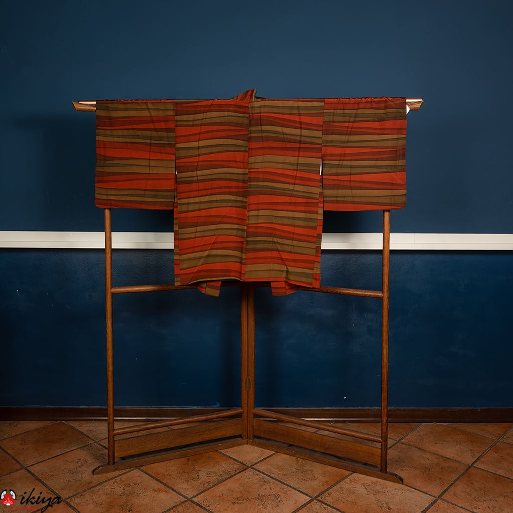 Haori da donna in seta a fasce arancioni e verdi - immagine 4