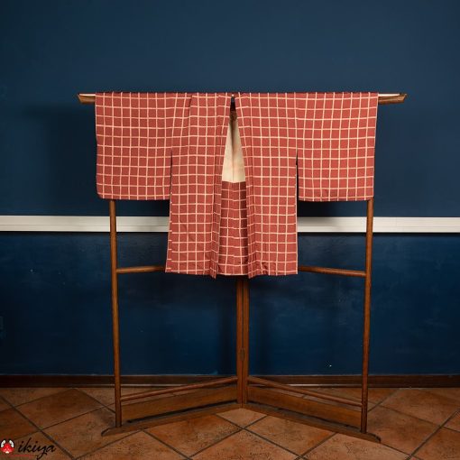 Haori da donna in seta rosa antico a quadri