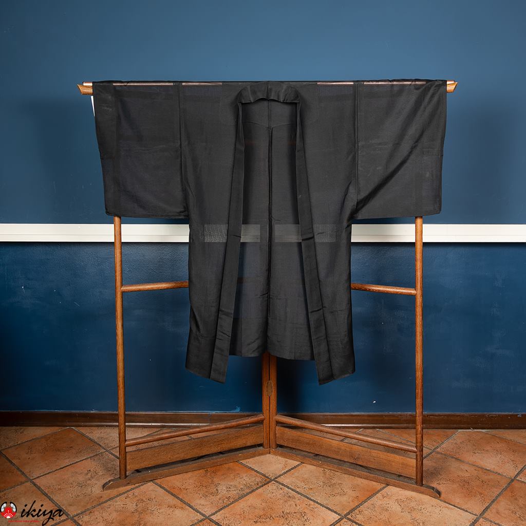 Haori da uomo estivo in seta "ro" nera - immagine 2
