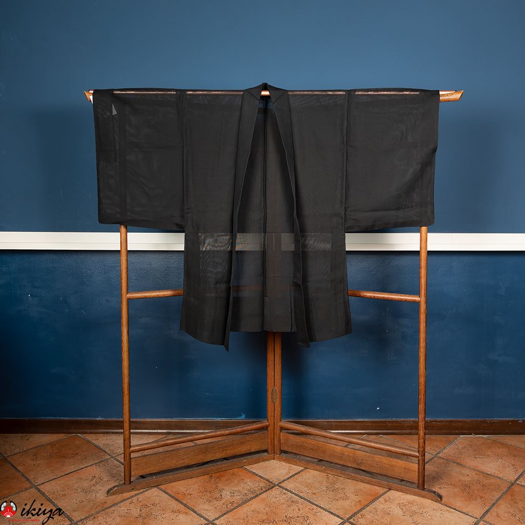 Haori da uomo estivo in seta "sha" nera - immagine 2