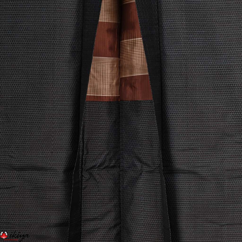 Haori da uomo in seta blu con fodera a righe - immagine 4