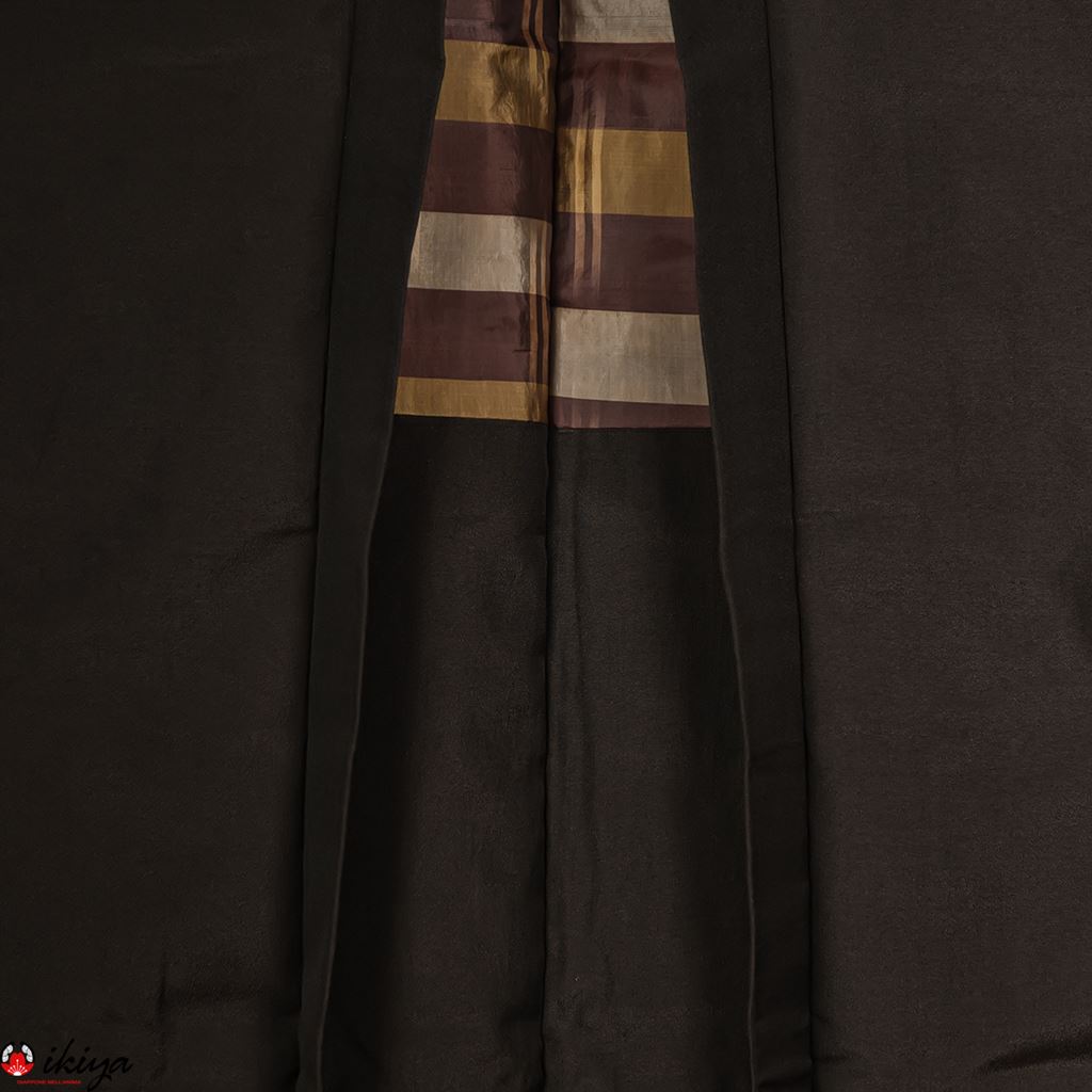 Haori da uomo in seta nera con fodera a righe - immagine 4
