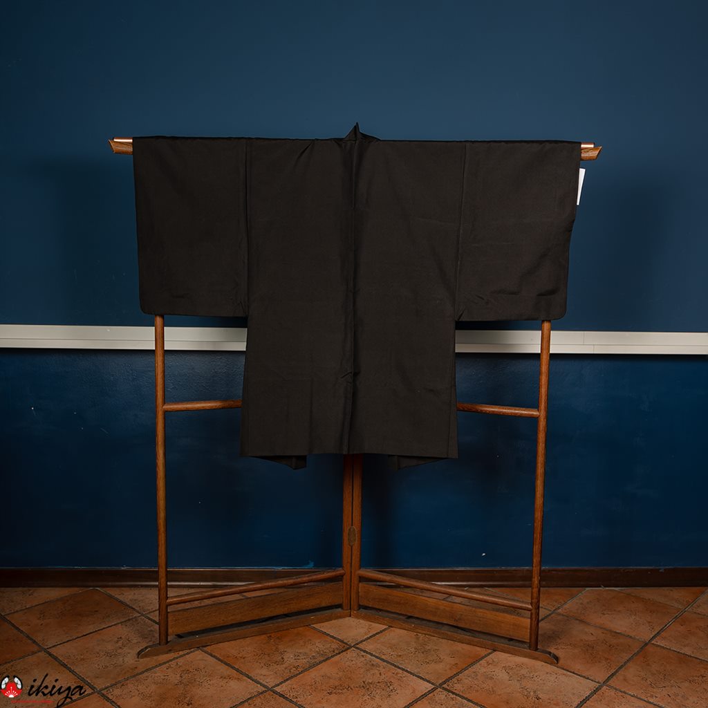 Haori da uomo in seta nera con fodera a righe - immagine 5