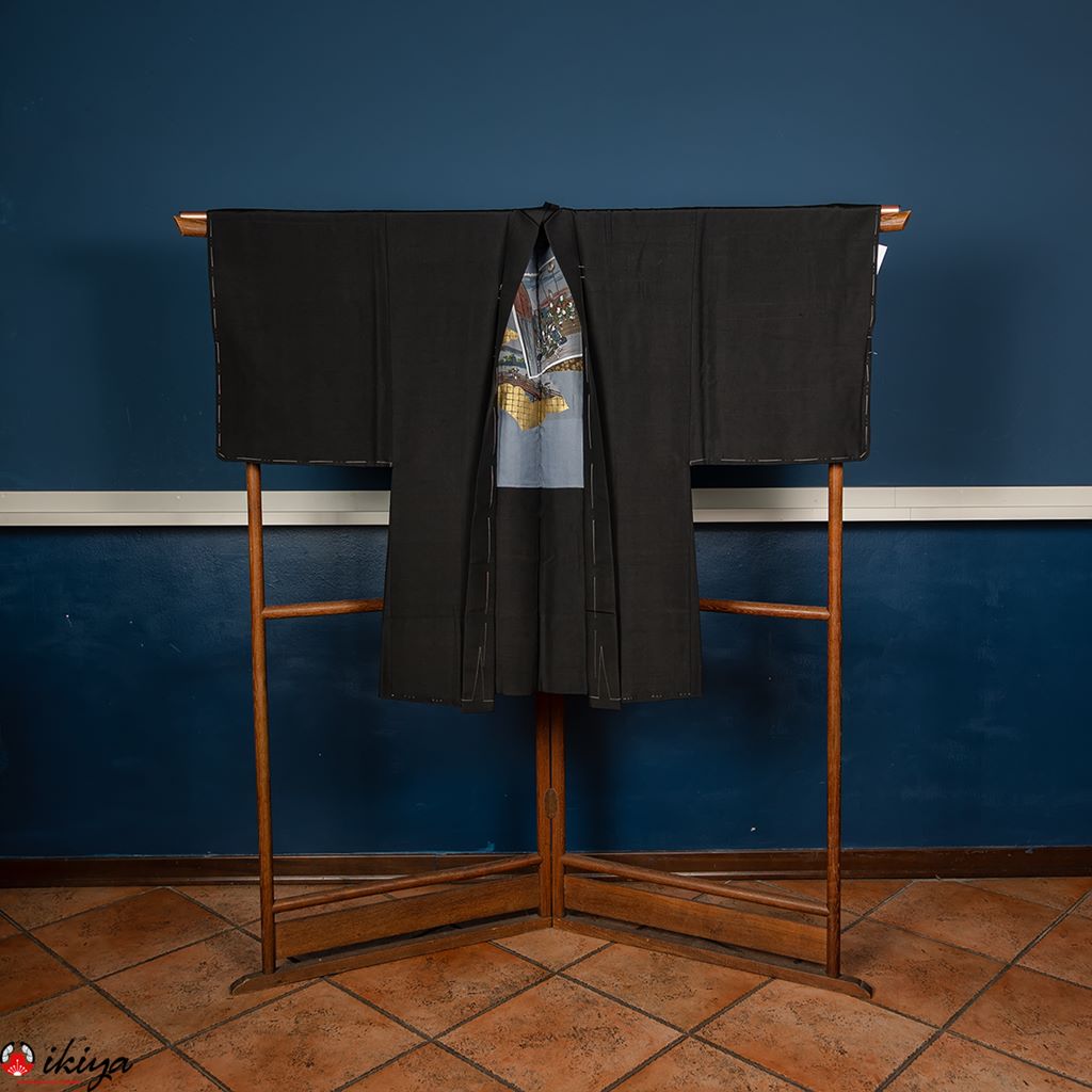 Haori da uomo in seta nera con stampa di Hiroshige - immagine 3