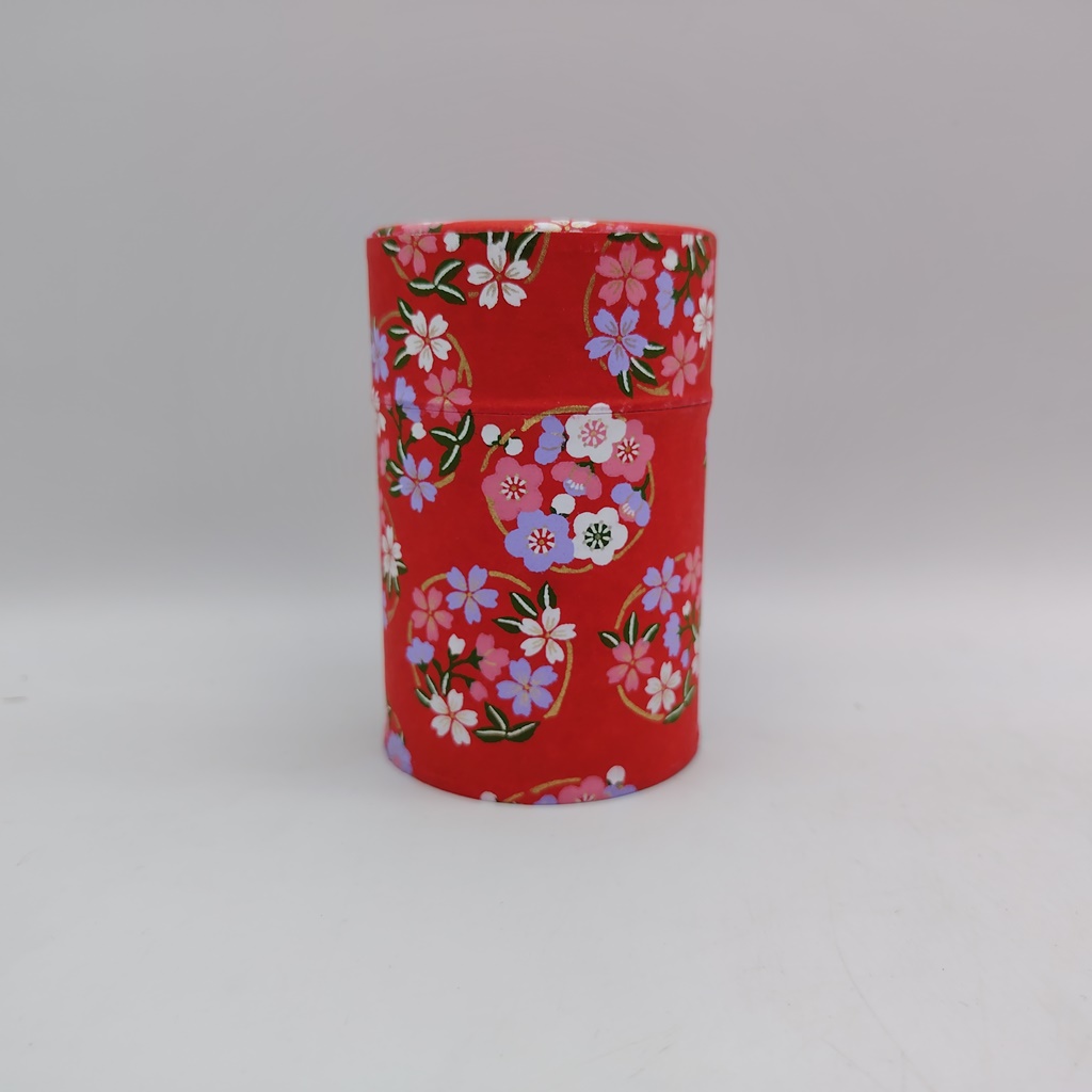 Porta tè in carta washi M - rosso con sakura, ume e kiku