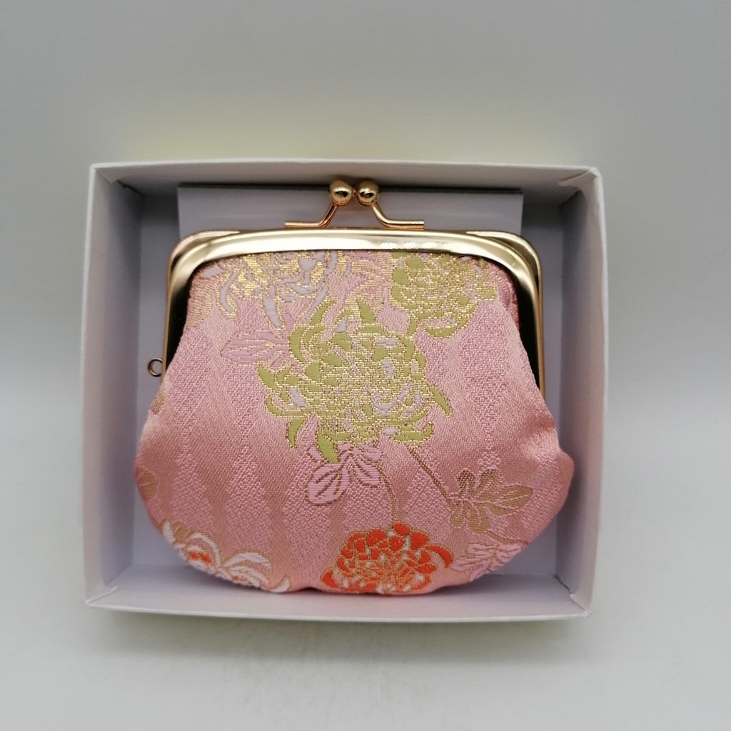 Portamonete artigianale da Kyoto M - Rosa con crisantemi