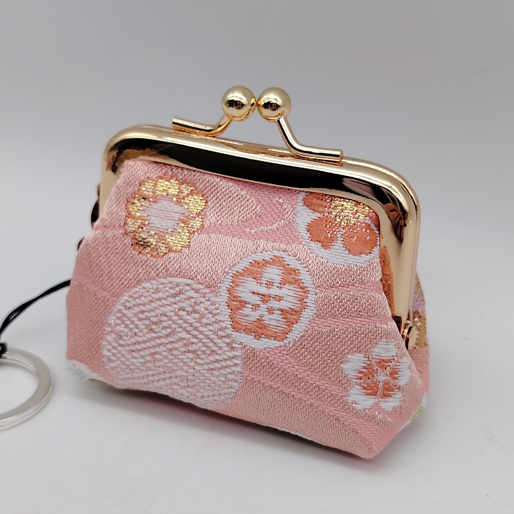 Portamonete portachiavi artigianale da Kyoto - rosa con fiori - immagine 2