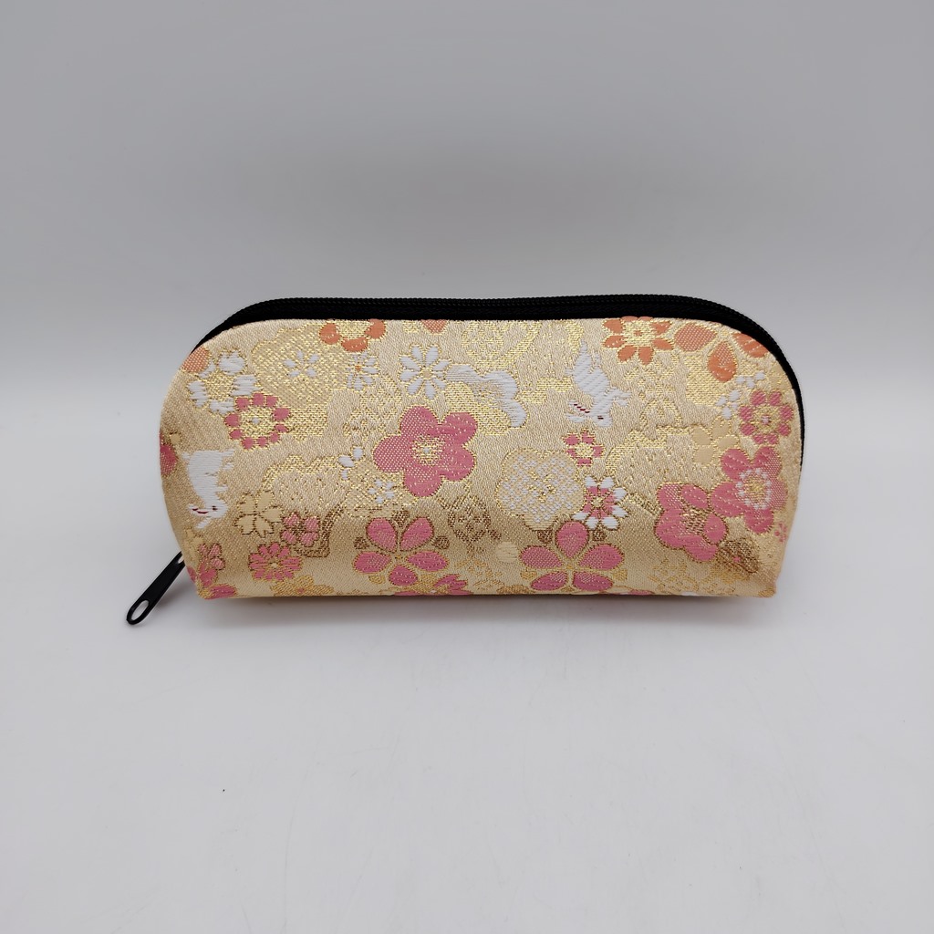Portaocchiali con zip artigianale da Kyoto - Dorato con coniglietti e fiori