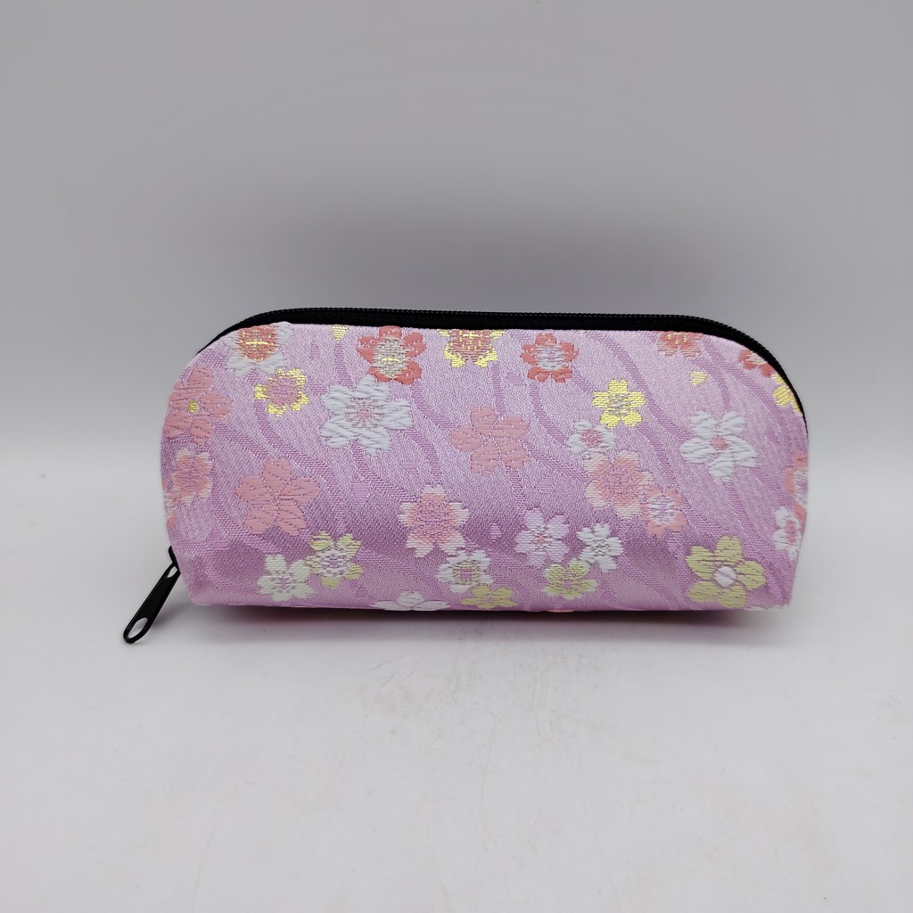 Portaocchiali con zip artigianale da Kyoto - Rosa con fiori di ciliegio