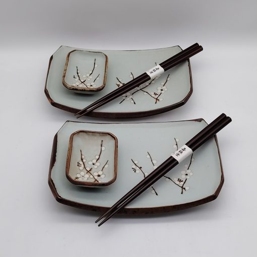 Set da sushi per 2 persone celeste con fiori di susino