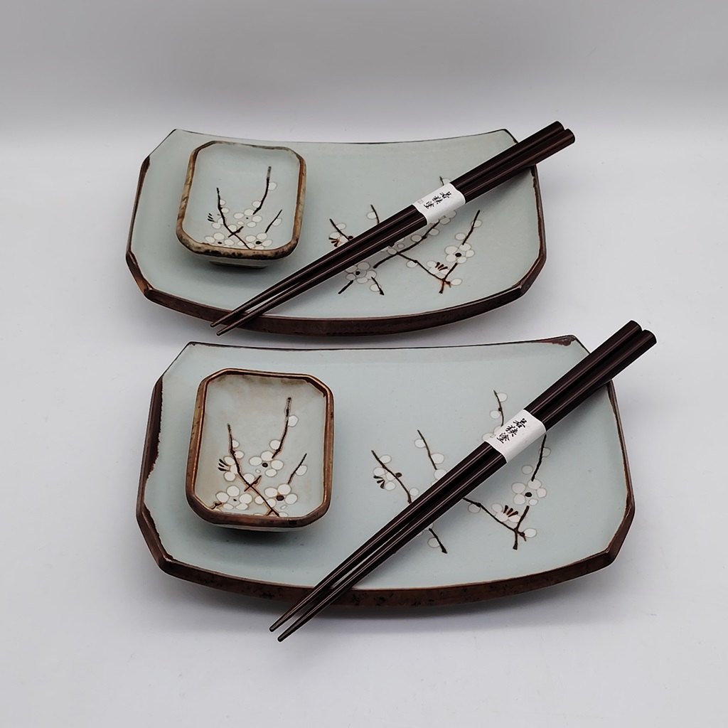 Set da sushi per 2 persone celeste con fiori di susino