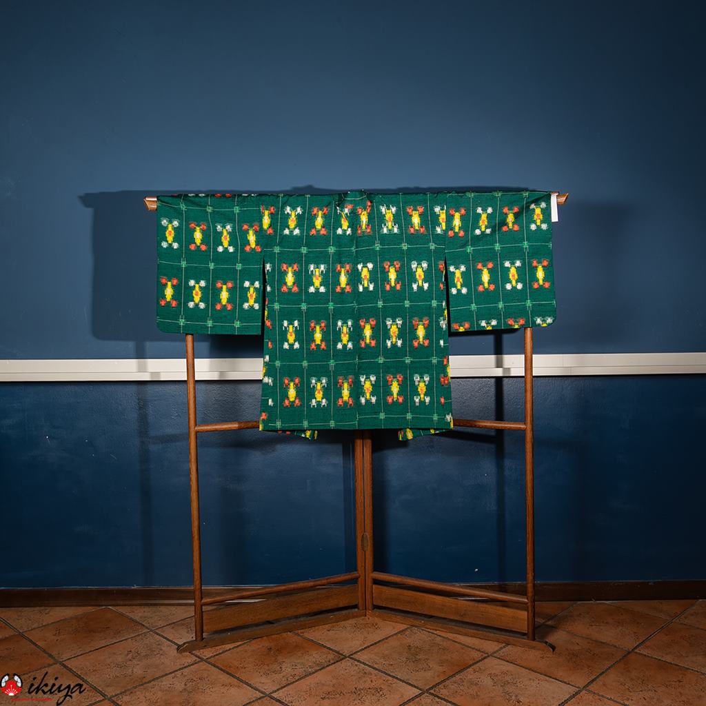 Haori da donna in lana verde con motivo in stile kasuri - immagine 4